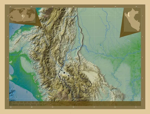 Amazonas Region Peru Colored Elevation Map Lakes Rivers Locations Major — 图库照片