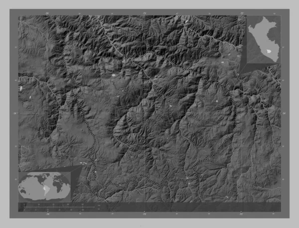 Apurimac Region Peru Grayscale Elevation Map Lakes Rivers Corner Auxiliary — ストック写真