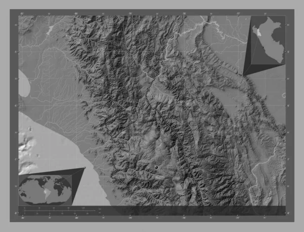 Cajamarca Region Peru Bilevel Elevation Map Lakes Rivers Corner Auxiliary — Stockfoto