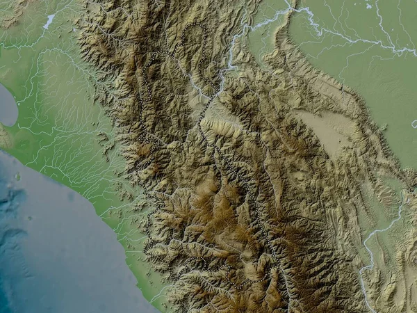 Cajamarca Region Peru Elevation Map Colored Wiki Style Lakes Rivers — Stockfoto