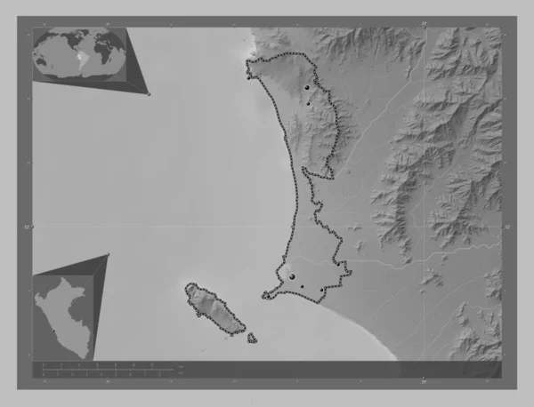 Callao Province Peru Grayscale Elevation Map Lakes Rivers Locations Major — 图库照片