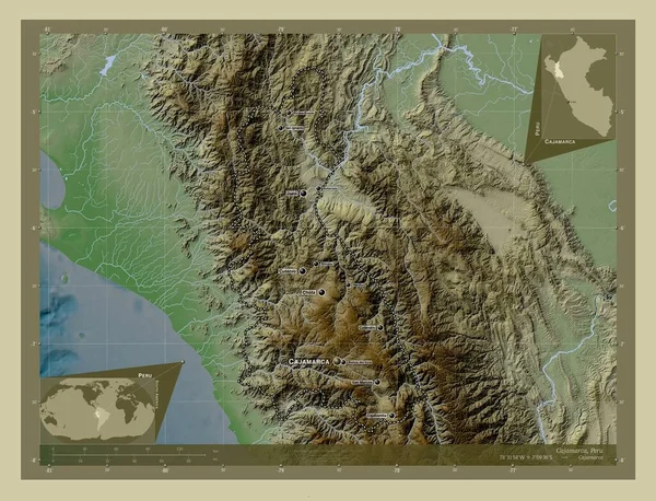 Cajamarca Region Peru Elevation Map Colored Wiki Style Lakes Rivers — Zdjęcie stockowe