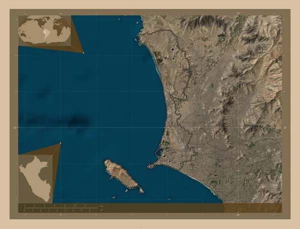 Кальяо Перу Супутникова Карта Низькою Роздільною Здатністю Розташування Великих Міст — стокове фото