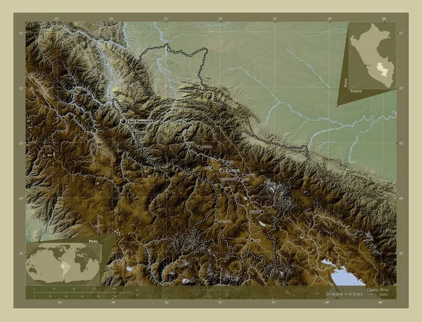 Cusco Region Peru Elevation Map Colored Wiki Style Lakes Rivers — Fotografia de Stock