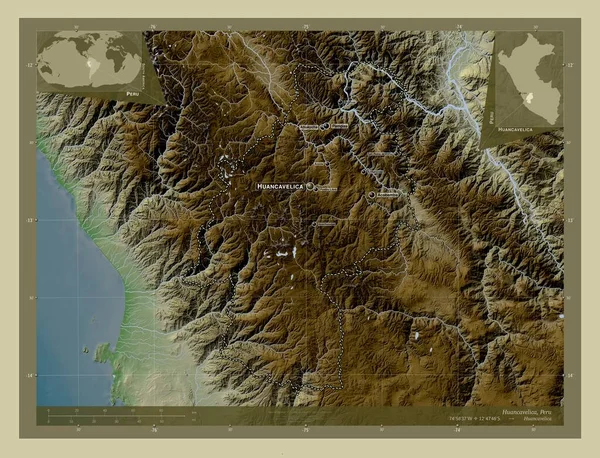 Huancavelica Region Peru Elevation Map Colored Wiki Style Lakes Rivers — Stok fotoğraf