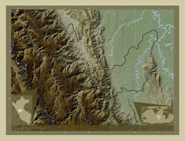 Huanuco Region Peru Elevation Map Colored Wiki Style Lakes Rivers — Fotografia de Stock