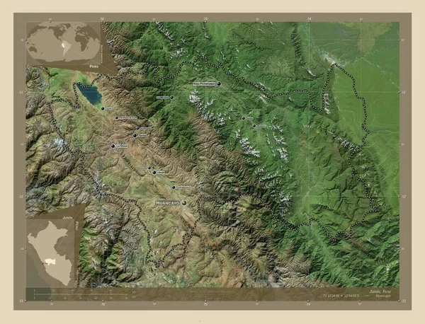 Джунін Перу Супутникова Карта Високої Роздільної Здатності Місця Розташування Назви — стокове фото