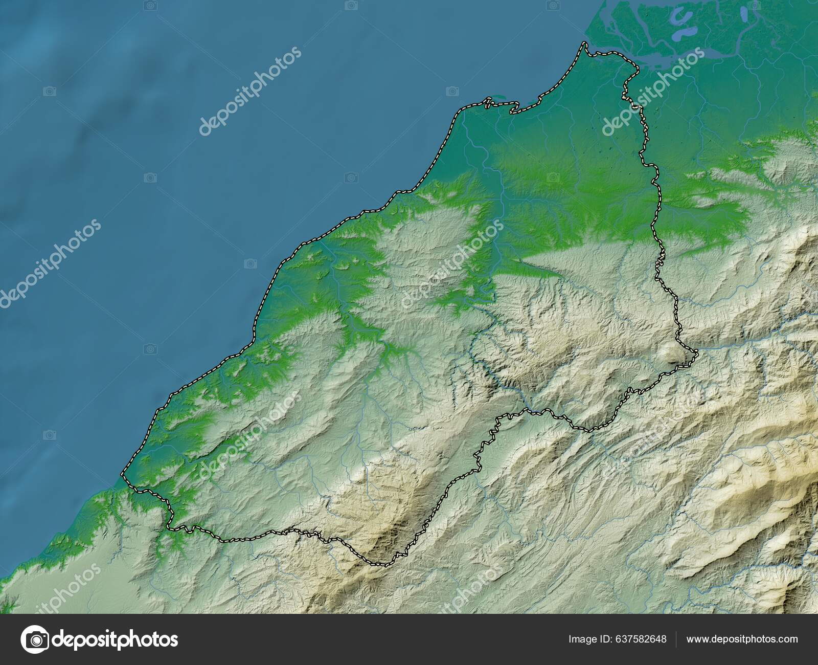 Tumbes Region Peru Colored Elevation Map Lakes Rivers fotografía de
