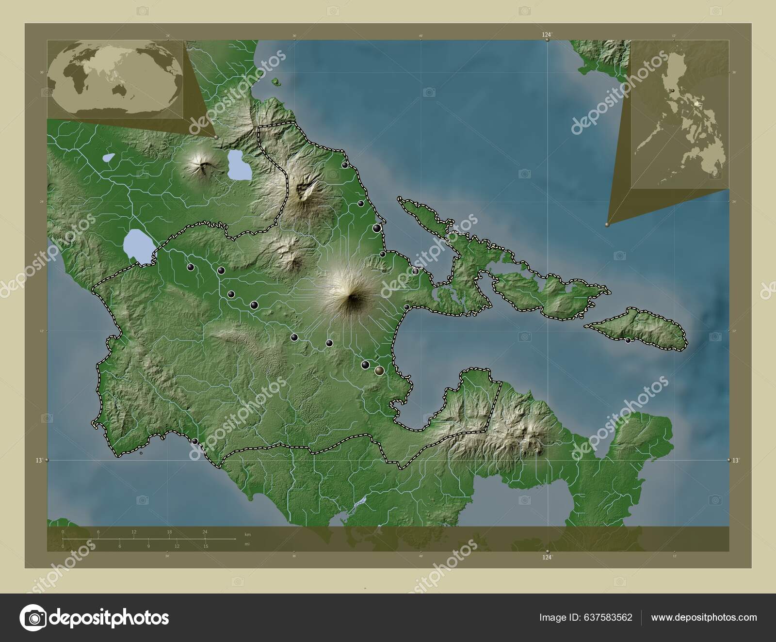 Albay Province Philippines Elevation Map Colored Wiki Style Lakes ...