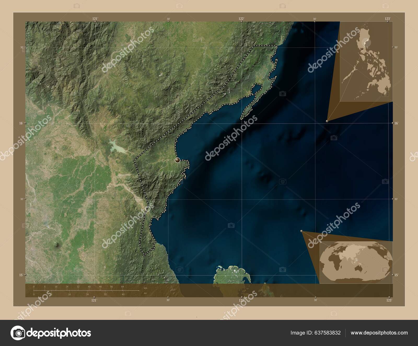 Aurora Province Philippines Low Resolution Satellite Map Corner