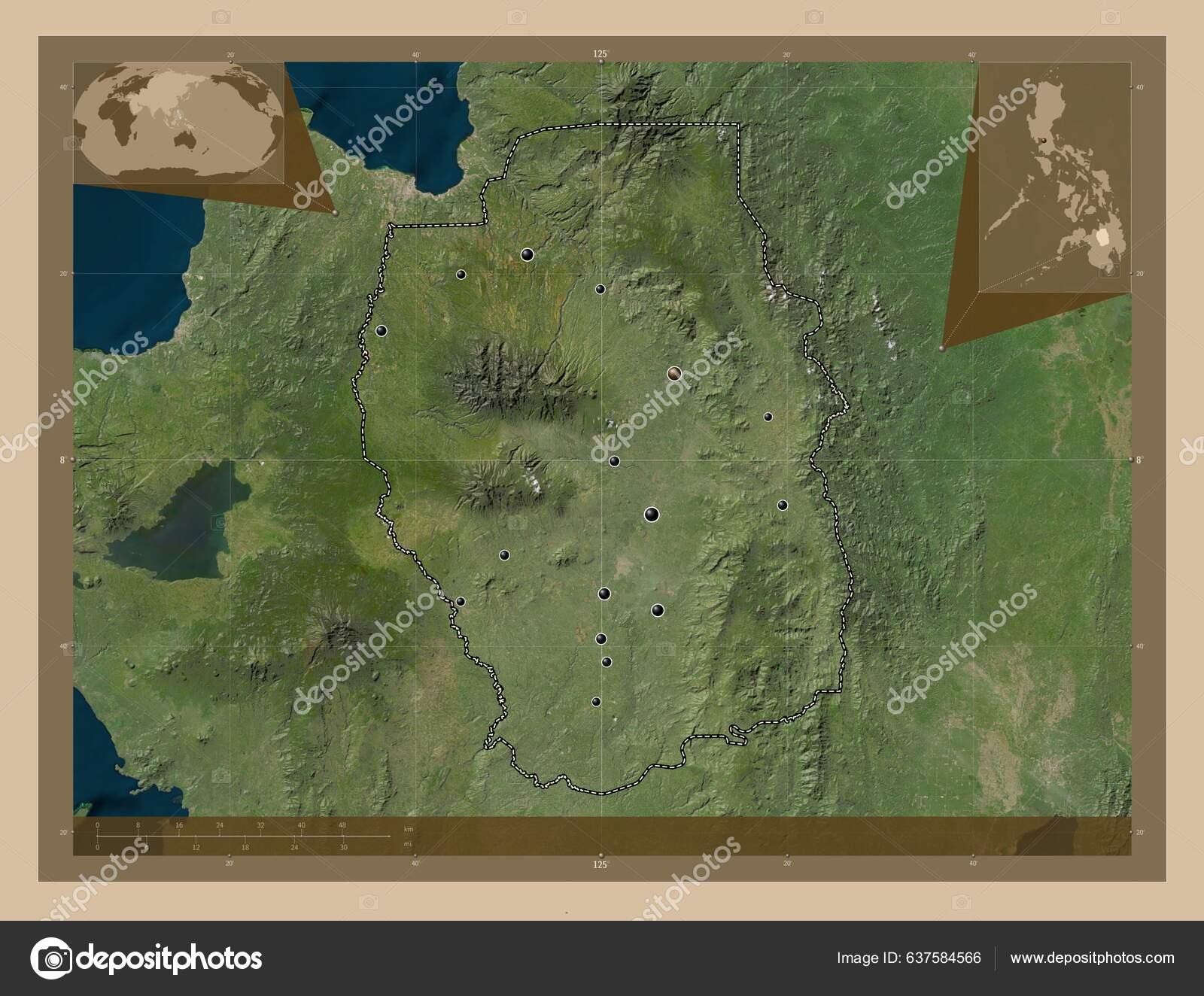 Bukidnon Province Philippines Low Resolution Satellite Map Locations ...