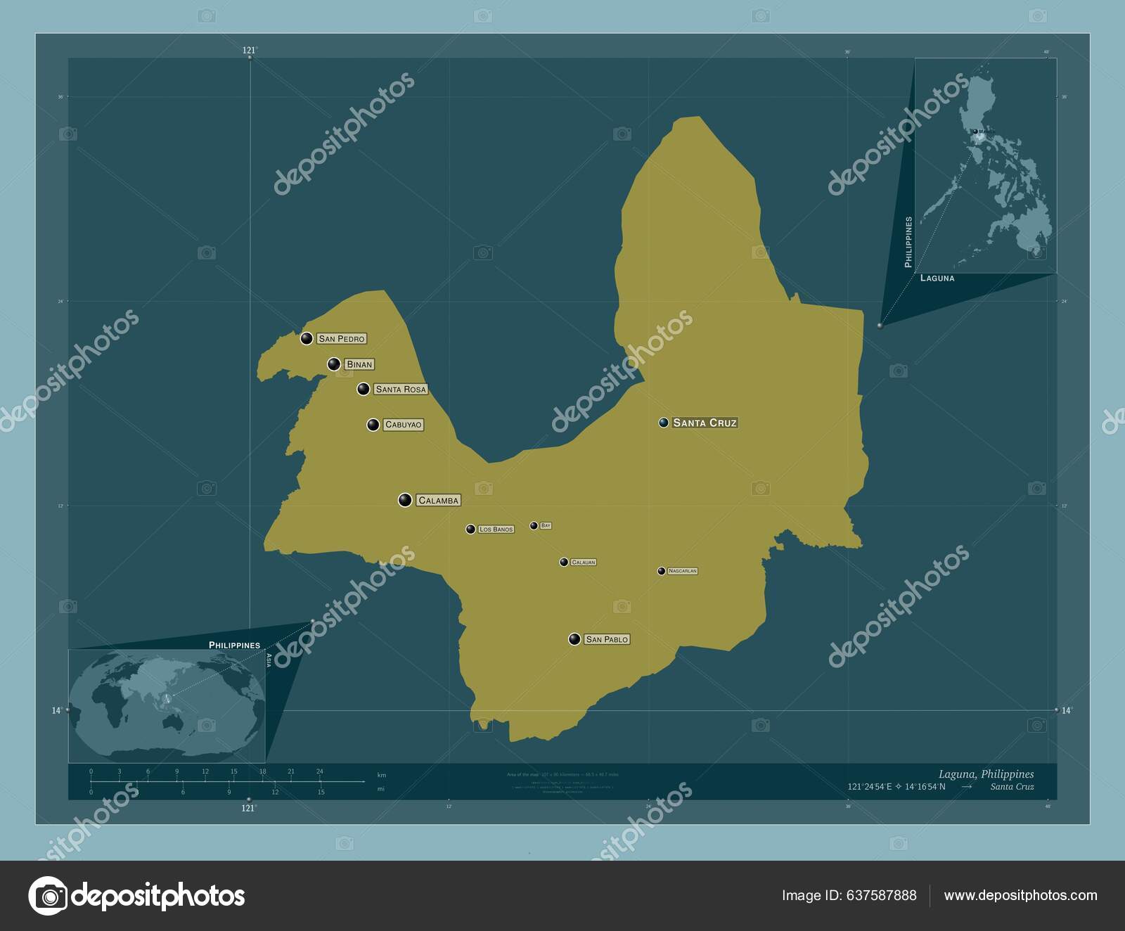 Laguna Province Philippines Solid Color Shape Locations Names Major ...