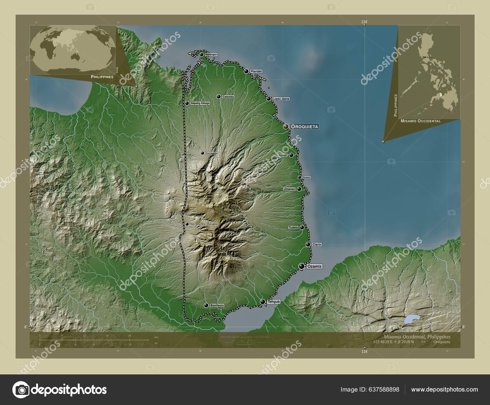 Misamis Occidental Province Philippines Elevation Map Colored Wiki Style  Lakes Stock Photo by ©Yarr65 637588898