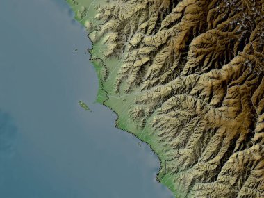 Lima Province, province of Peru. Elevation map colored in wiki style with lakes and rivers