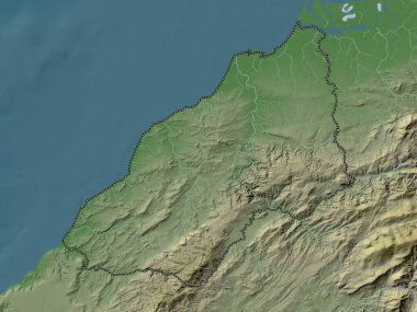 Tumbes, region of Peru. Elevation map colored in wiki style with lakes and rivers