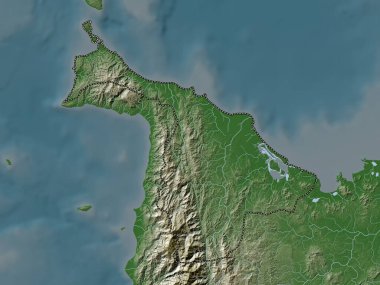 Aklan, province of Philippines. Elevation map colored in wiki style with lakes and rivers