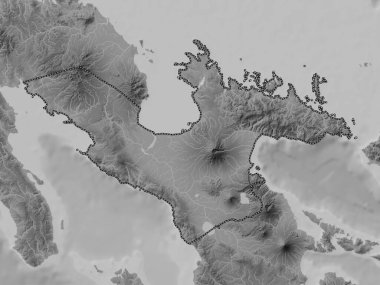 Camarines Sur, province of Philippines. Grayscale elevation map with lakes and rivers