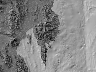 Davao Oriental, province of Philippines. Bilevel elevation map with lakes and rivers