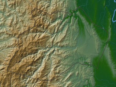 Kalinga, province of Philippines. Colored elevation map with lakes and rivers
