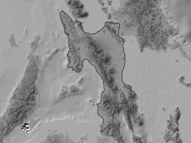 Leyte, province of Philippines. Grayscale elevation map with lakes and rivers