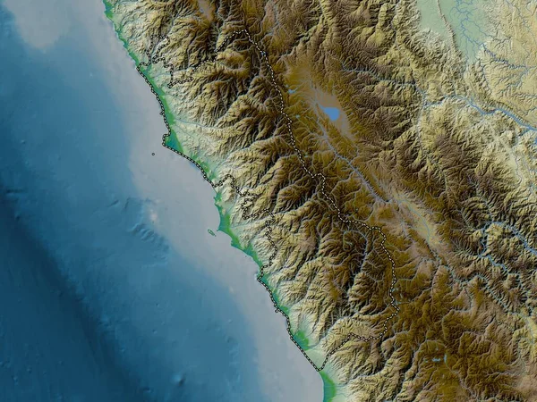 Lima Region Peru Colored Elevation Map Lakes Rivers — Stock Photo, Image