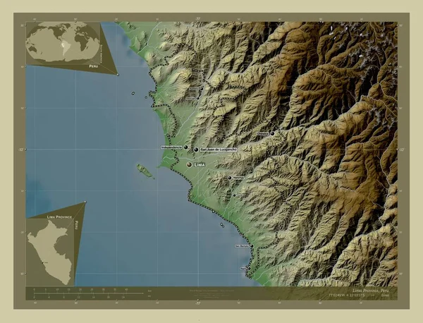 Lima Province Province Peru Elevation Map Colored Wiki Style Lakes — Stock Photo, Image