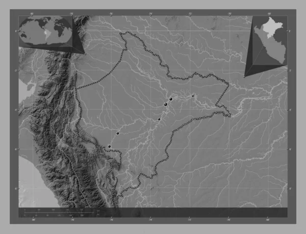 Loreto Region Peru Bilevel Elevation Map Lakes Rivers Locations Major —  Fotos de Stock