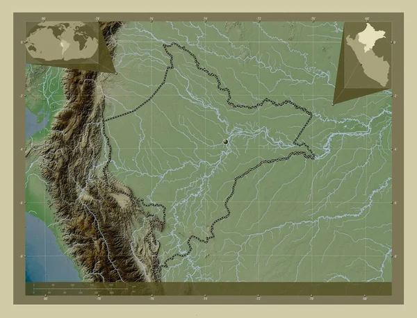 Loreto Region Peru Elevation Map Colored Wiki Style Lakes Rivers — Stok fotoğraf