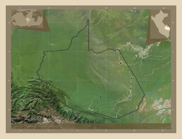 Madre Dios Region Peru High Resolution Satellite Map Locations Major — Stockfoto