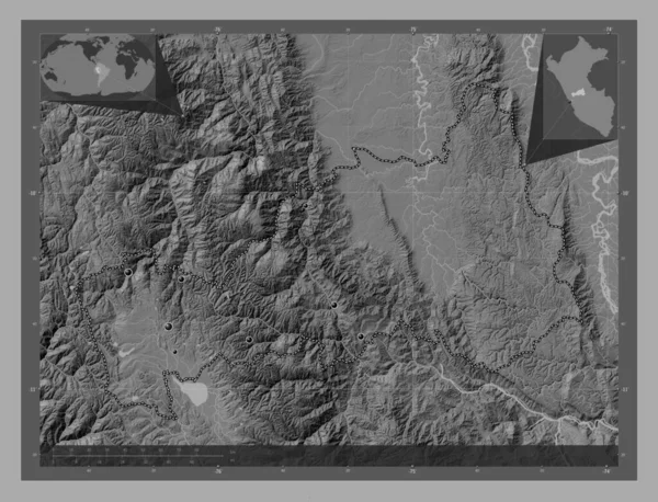 Pasco Region Peru Bilevel Elevation Map Lakes Rivers Locations Major — Stock Photo, Image