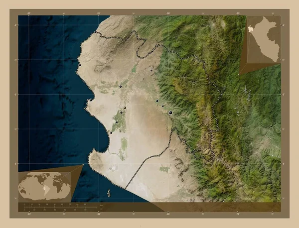 Піура Перу Супутникова Карта Низькою Роздільною Здатністю Розташування Великих Міст — стокове фото