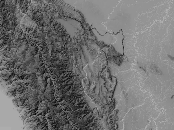 San Martin Region Peru Grayscale Elevation Map Lakes Rivers — Stock Photo, Image