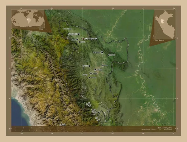 San Martin Wilayah Peru Peta Satelit Resolusi Rendah Lokasi Dan — Stok Foto