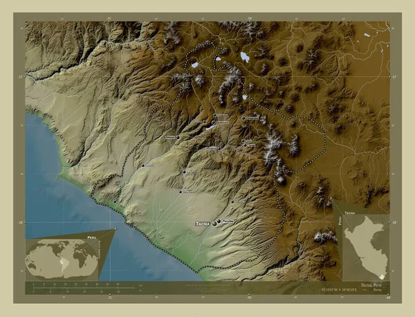 Tacna Region Peru Elevation Map Colored Wiki Style Lakes Rivers — Stockfoto