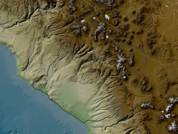 Tacna Region Peru Elevation Map Colored Wiki Style Lakes Rivers — Stock Photo, Image
