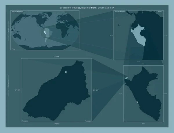 Tumbes Region Peru Diagram Showing Location Region Larger Scale Maps — Stockfoto