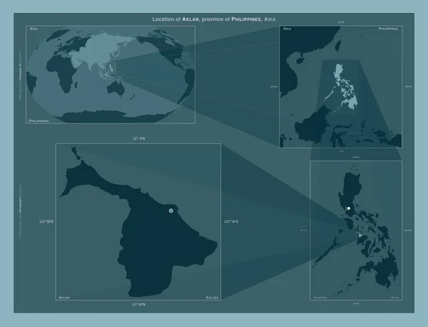 Aklan Province Philippines Diagram Showing Location Region Larger Scale Maps — стоковое фото