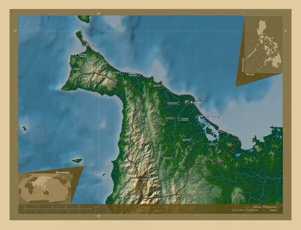 Aklan Province Philippines Colored Elevation Map Lakes Rivers Locations Names — Stockfoto