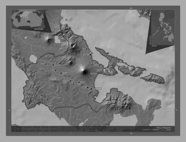 Albay Province Philippines Bilevel Elevation Map Lakes Rivers Locations Names — Stock Photo, Image