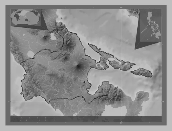 Albay Province Philippines Grayscale Elevation Map Lakes Rivers Corner Auxiliary — Stock fotografie