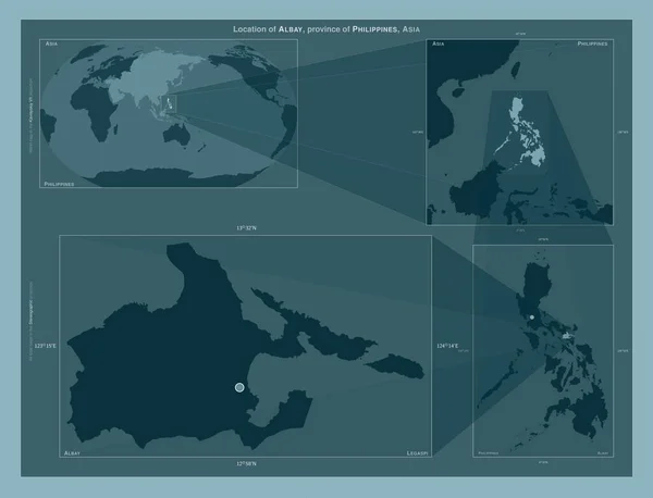 Albay Province Philippines Diagram Showing Location Region Larger Scale Maps — Stock Photo, Image
