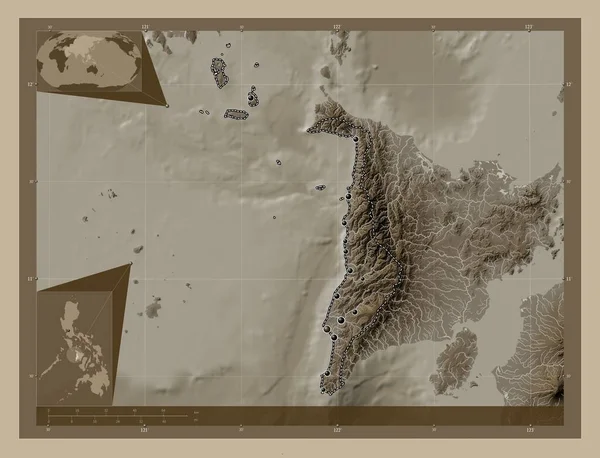 Antique Province Philippines Elevation Map Colored Sepia Tones Lakes Rivers — Stock Photo, Image