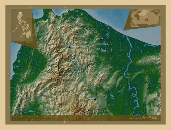 Apayao Province Philippines Colored Elevation Map Lakes Rivers Locations Names — Φωτογραφία Αρχείου
