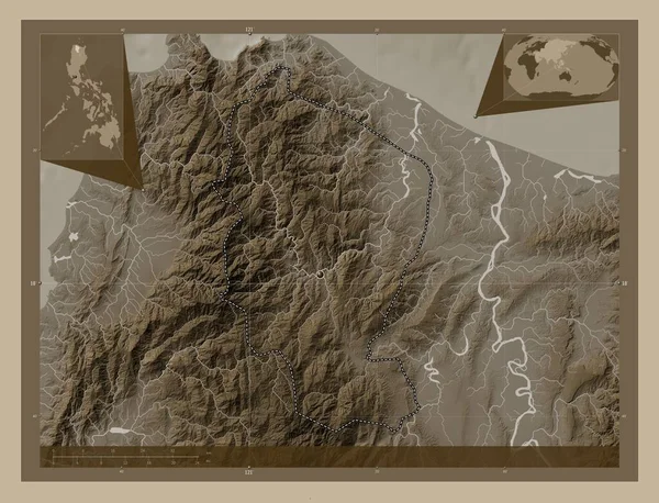 Apayao Province Philippines Elevation Map Colored Sepia Tones Lakes Rivers — Stock Photo, Image