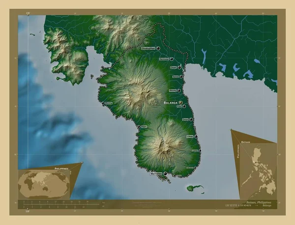 Батаан Провінція Філіппіни Кольорові Карти Висот Озерами Річками Місця Розташування — стокове фото