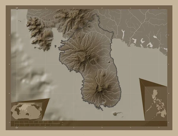 Bataan Province Philippines Elevation Map Colored Sepia Tones Lakes Rivers — Photo