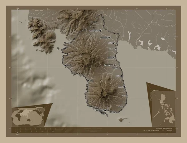 Bataan Province Philippines Elevation Map Colored Sepia Tones Lakes Rivers — Stock Photo, Image