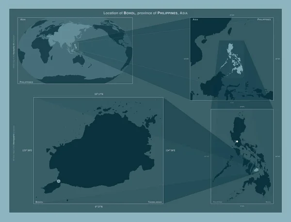 Bohol Province Philippines Diagram Showing Location Region Larger Scale Maps — стоковое фото