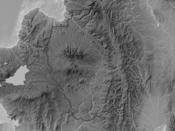 Bukidnon Province Philippines Grayscale Elevation Map Lakes Rivers — 图库照片