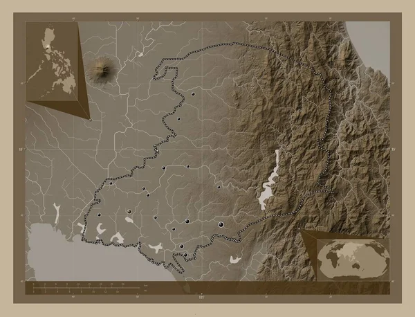Bulacan Province Philippines Elevation Map Colored Sepia Tones Lakes Rivers — ストック写真